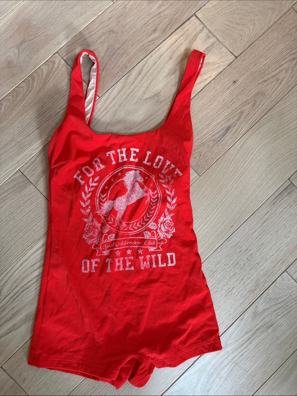Spell Red One-Piece Scoop Swim - White Graphic